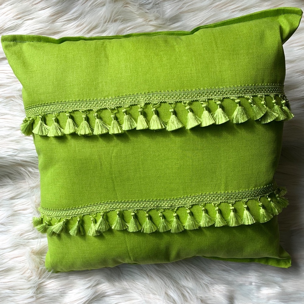 Lime green fringe pillow